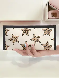 Leopard Star Pattern Triangle Pencil Case, Portable Multi-Functional Stationery Bag, Zipper Design, Unisex School Supplies Organizer