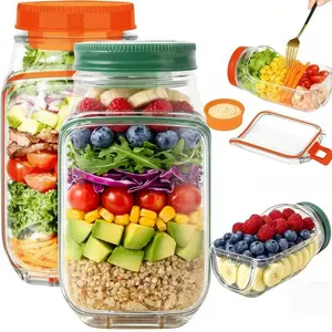 Portable Salad Container Side Open Design, Leak-Proof Separated Storage Box, Food Storage Container, Ideal for Fitness Weight Loss, Home Travel Work Study Use