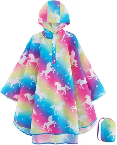 WERNNSAI Raincoat Lightweight Boys&Girls Waterproof  Rain Poncho SuitToddler Reusable Kids Portable Rain Outwear with Pouch Youth Rainbow Rain Jacket for kids with Hood for School Travel Camping Rainy Season  Rainproof Rain proof&impermeables para niños