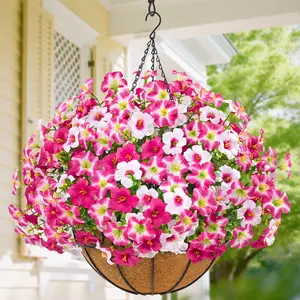 Artificial Hanging Flower Basket for Outdoors,UV Resistant Faux Flowers with Hanging Basket & Greenery,Outdoor Spring Decor for Garedn,Patio, Porch,Balcony