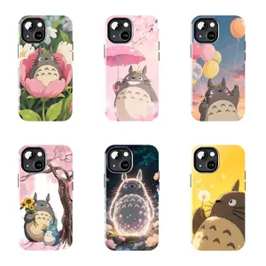 Totoro with Pink Umbrella & Cherry Blossoms Phone Case - Cute Rainy Anime Cover-for iPhone17 ProMax /16/15/14/13/12/11 Plus for Samsung phones, suitable for both men and women,  Perfect Gift for Women Men.A gift for the fans