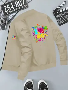 Colorful Splatter 'i Love 80s' Theme Street Style Jacket, Long Sleeve Fitted Outerwear, Geometric Pattern, All Seasons Casual Wear