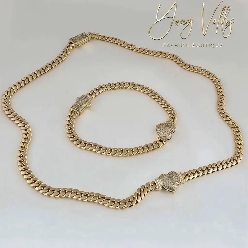 6MM Heart Chain & Bracelet Set | 18in Necklace & 7in Bracelet | Gold Tone Jewelry