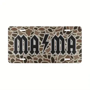 Old School Camo with "Lightning Bolt Mama" Vanity Plate, License Plate, Gifts for Her, Hunting Gifts, Aluminum Front License Plate- 6x12- inch polished metal standard plate, easy to install, for decor only, Made in USA