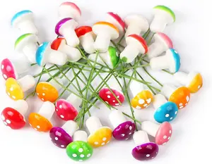 Mini Mushrooms Tiny Figurines Miniatures Colorful Mushrooms Garden Mushrooms Decoration for Home Micro Landscape Plant Pots Fairy Bonsai Resin DIY Craft Ornaments, Pack of 32