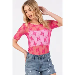 Floral Lace Top - Hot Pink