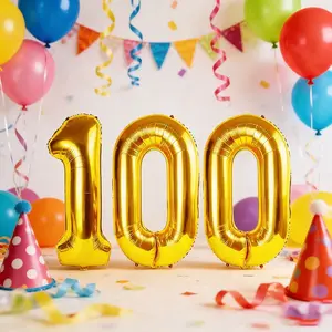 81.28cm Golden Number Balloons, 100 Large Golden Number Balloons, Number Balloons, Suitable for 100th Birthday Party Celebration Decorations, 100th Anniversary Party Decorations