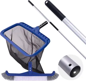 Pool Cleaning Kit Including Pool Brush & Ultra Fine Mesh Pool Skimmer Net with 10.5ft Aluminum Pole, 17.5'' Pool Brush Head, Complete Pool Net and Brush Set for Pool Cleaning Maintenance