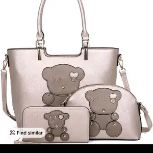 Chic Teddy Bear Design Handbag Set - Neutral Shades, Practical & Stylish