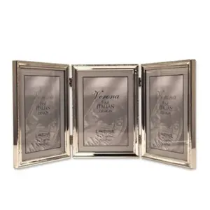 212 MAIN Traditional Polished Silver Steel Photo Frame - 5x7 Hinged Triple Design with Beaded Border, Holds Photos for Baby & Maternity Decor