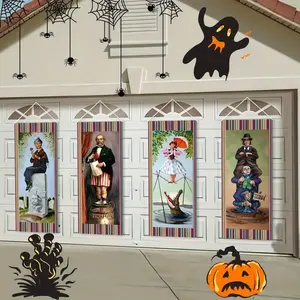 Haunted Mansion Stretching Portraits Set, 4 Outdoor Vinyl Halloween Decorations, Vintage Horror Theme for Home Wall & Event Displays