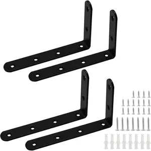 4 count L Brackets for Shelves, Heavy Duty Stainless Steel L Shaped Bracket, Decorative Corner Brace Joint Right Angle Bracket Wall Hanging with Screws, 5 x 3 Inch, Black