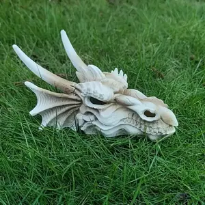 Vintage Dragon Head Skeleton Statue, Resin Material, Antique Finish, Detailed Design, Halloween & Christmas Decor, Home Office Display