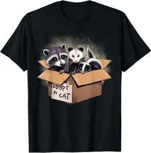 Adopt A Cat Shirt Raccoon Opossum Skunk Adopt A Street Cat T-Shirt   100% cotton T-shirt