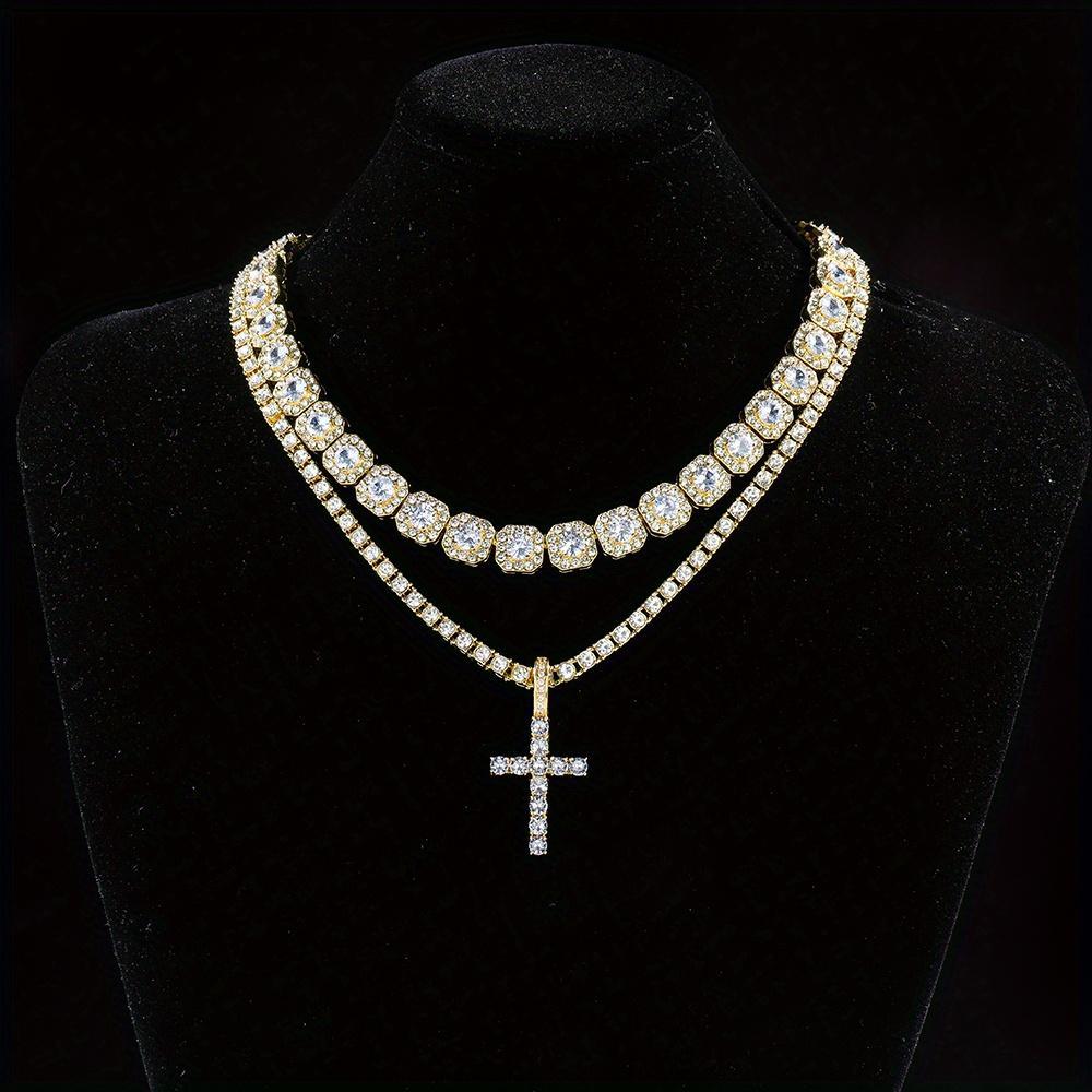 2pcs/set Stunning Hip Hop Cuban Chain Cross Design Pendant Necklace - Fashion Pendants for Women and Men with Jewelry Gift Idea