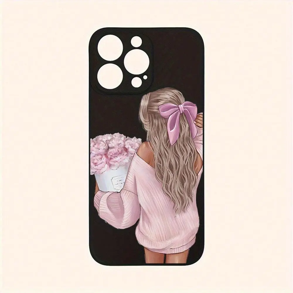 Pink Beautiful Woman Pattern Phone Case Compatible with iPhone 17/17Air/17Pro/17Pro Max/16/16Plus/16Pro/16Pro Max/15/15Plus/15Pro/15Pro Max/14/14Plus/14Pro/14Pro Max/13/13Pro/13Pro Max/12/12Pro/12Pro Max/11/11Pro/11Pro Series
