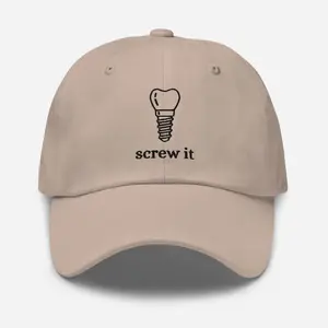 Screw It Dad Hat - Dental Implant Graphic Embroidery, Adjustable Strap, Curved Visor, 100% Chino Cotton Twill, Breathable Eyelets, Versatile Everyday Style