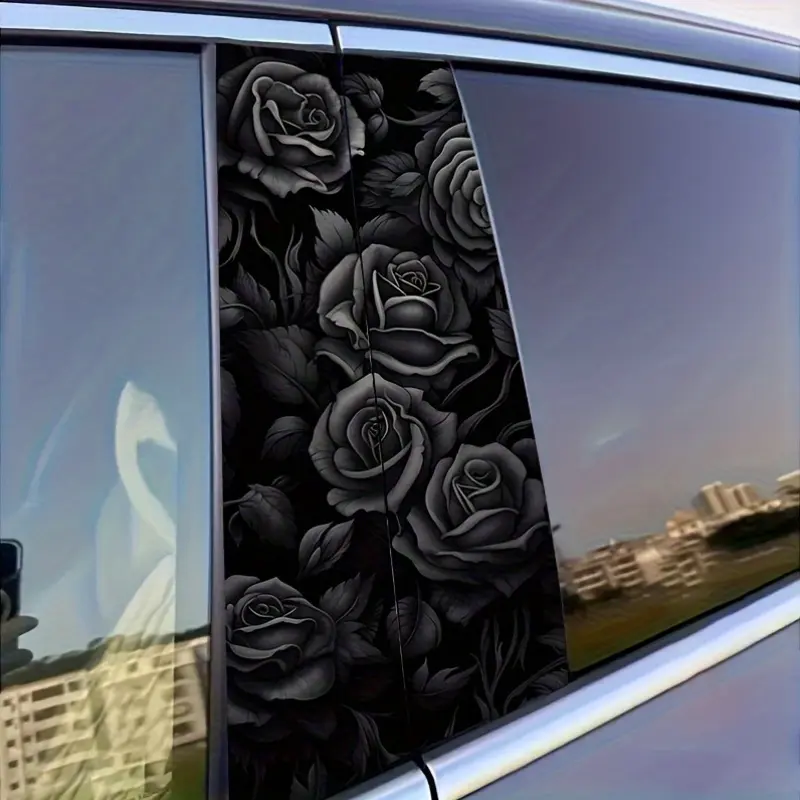 Rose Car Stickers Tt008-2pcs, Universal Car Sticker, Decal For Cars, Vehicle Exterior Decoration, Elegant Self-Adhesive Vinyl Pillar Decals, Glossy Surface, Easy Peel & Stick, Durable Exterior Accessories