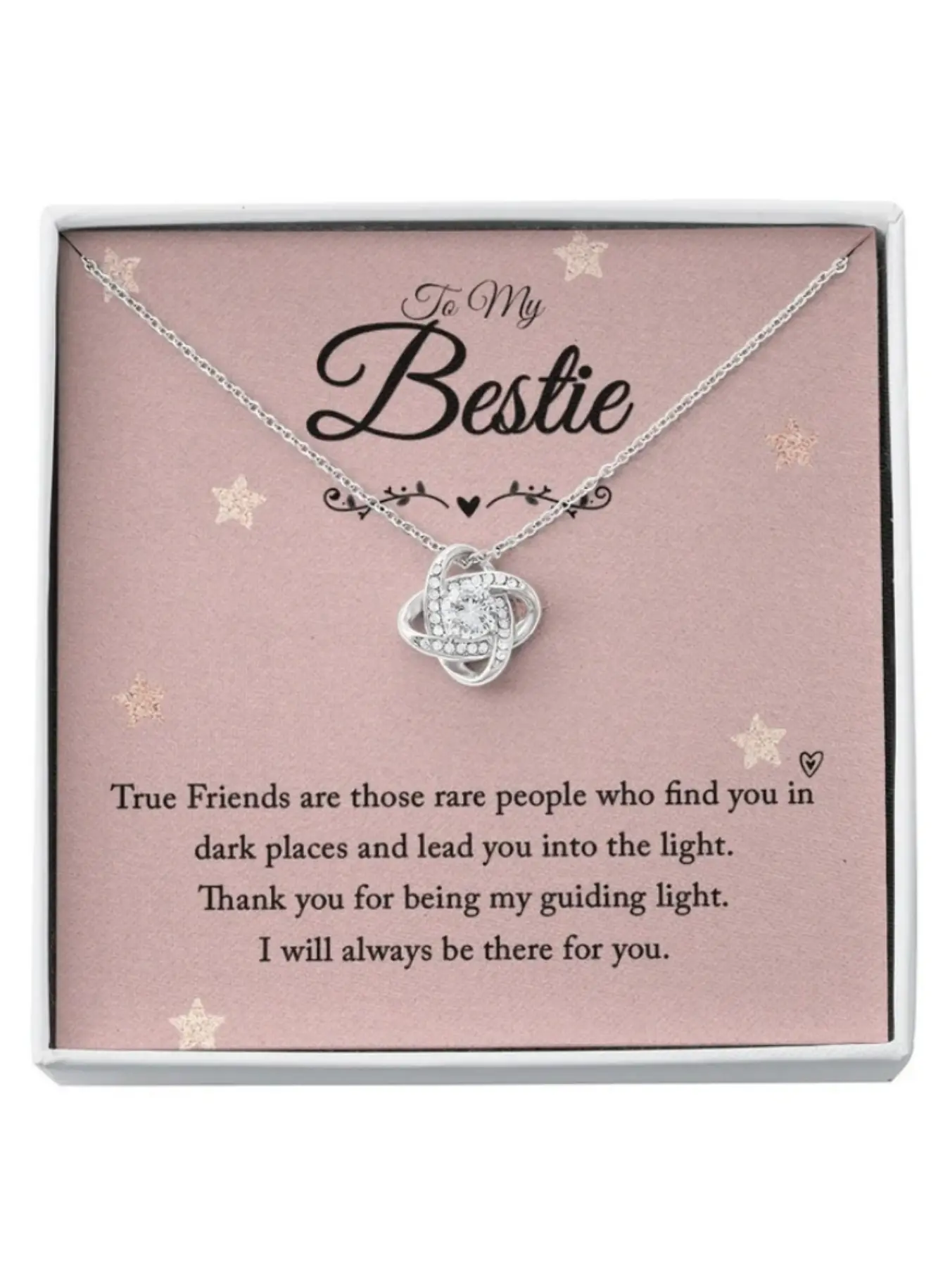 To My Bestie Love Knot Elegant Chain Necklace with Message Card and Gift Box Thank You Jewelry for BFF, Sentimental Friendship Anniversary Gift, Exquisite Jewelry Gift