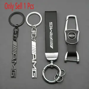 Metal Leather Mercedes Amg Keychain Badge Accessory, Compatible with W202 W203 W204 W205 W210 W211 W212 W177, Stylish Car Key Fob Charm