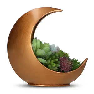 Rustic Gold Table Planter - Candle Holder - Desk Moon Planter – Boho Planters for Indoor Plants, Succulents, Air Plant, Cactus, Faux, Artificial Plants -Witchy Gifts for Women, Birthdays, Plant Lovers