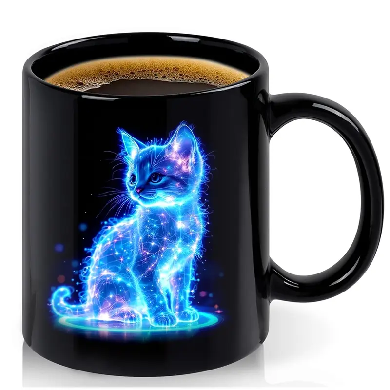 Cat Mug, Ceramic Cat Coffee Mug for Cat Lovers, Funny Gothic Coffee Mug, 11oz, Perfect Gift for Women, Birthday or Valentine's Day, Ceramic Mugs, Drinkware, Black