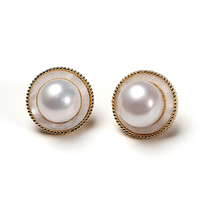 intage French Chic Pearl Disc Earrings, Delicate Beaded Milgrain Edge Mother of Pearl Cluster Studs, Quiet Luxury Birthday Gift