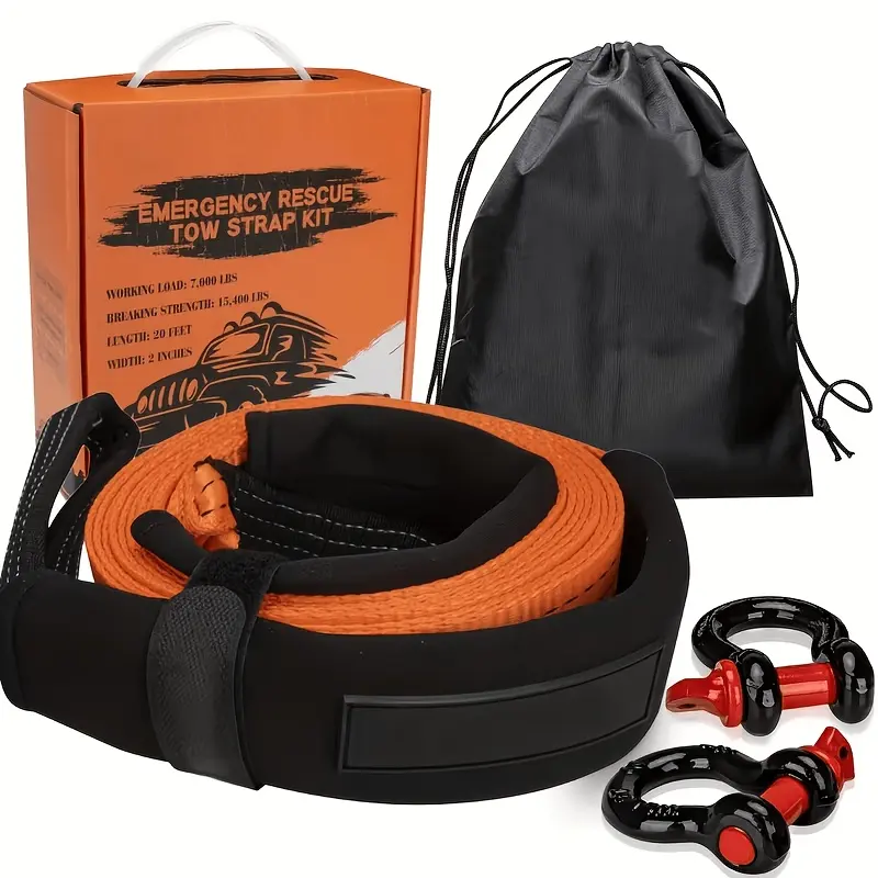 summerwins Heavy Duty Tow Strap, 236.22 Inches Length with 22,000 Lbs Breaking Strength, Reliable Emergency Recovery Rope for Cars and Trucks, Essential Off-Road & Roadside Assistance Supply