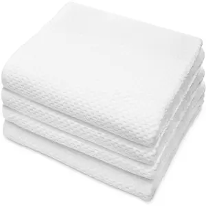 Set of 4 Luxury Waffle Weave Bath Towels, Oversized Pure Ringspun Cotton, 30 inch x 56 inch, White