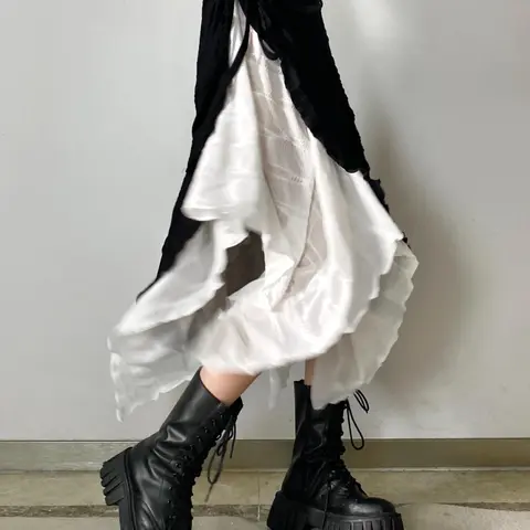 Women's Solid Textured Fabric Asymmetrical Hem Tiered Layered Stretchy Fit Skirt, Casual High Waist Knot Side Midi Skirt, Ladies Bottoms for Daily Wear, Multilayer Cake Skirt, Casual Fashion Skirt