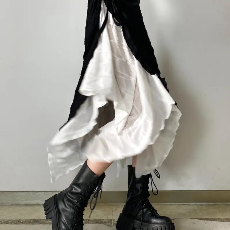 Women's Solid Textured Fabric Asymmetrical Hem Tiered Layered Stretchy Fit Skirt, Casual High Waist Knot Side Midi Skirt, Ladies Bottoms for Daily Wear, Multilayer Cake Skirt, Casual Fashion Skirt