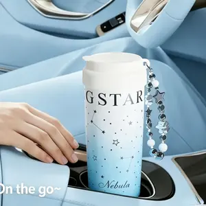 Trendy Gradient Star Chain Dual Drink Insulated Cup, Innovative Dual Drink Design, Portable, Long-Lasting Temperature, Fashionable Style