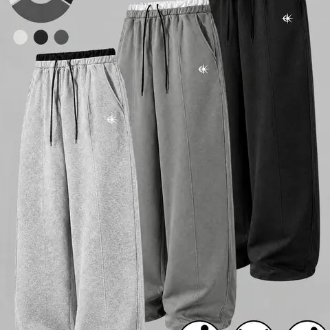 Men's Loose Draping Sweatpants, Fake 2-Piece Waistband, Elastic Waist with Adjustable Drawstring, Small Logo Print, Side Pockets, Suitable for Fitness, Basketball, Daily Street Outfits