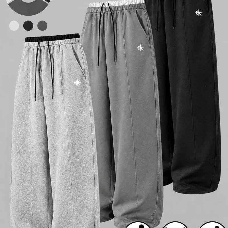 Men's Loose Draping Sweatpants, Fake 2-Piece Waistband, Elastic Waist with Adjustable Drawstring, Small Logo Print, Side Pockets, Suitable for Fitness, Basketball, Daily Street Outfits