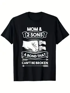 Mom & 2 Sons Unbreakable Family Bond T-Shirt - Heartwarming Mom and Sons Graphic Tee Black Shirt with White Text - Mother's Day Birthday Gift for Moms - Sizes S-XXXL - Ideal for Gym Casual Att PLUS SIZE