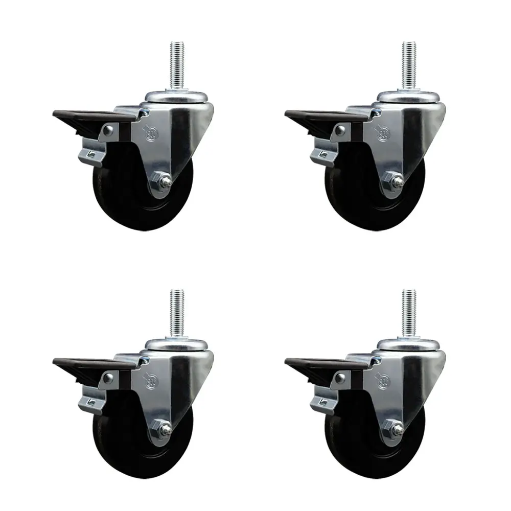 Service Caster SCC-TS20S3514-PHR-PLB-58212-4 Industrial Phenolic Swivel Lockable Wheels Caster Set (4 with Posi Lock Brakes), 3.5x1.25 in. Black Equipment Moving Wheels, 0.63 in. Threaded Stem, 1200 lbs Capacity, High Resistance to Impact Floor Protection