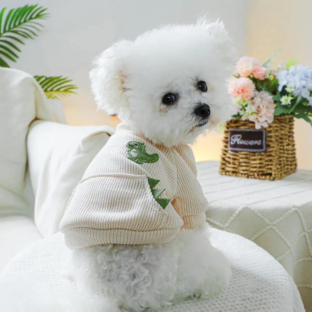 Cute Cartoon Dinosaur Pattern Pet Sweater, Breathable & Comfortable Pet Clothes for Winter, Warm Pet Clothing for Small Dogs & Cats