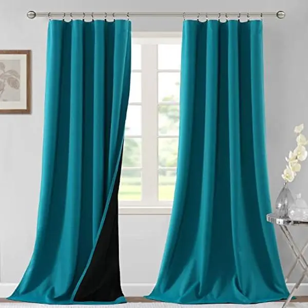 H.VERSAILTEX 100% Blackout Curtains for Bedroom Thermal Insulated Curtains & Drapes Blackout Curtains 108 Inches Long Rod Pocket Curtains for Living Room with Black Liner 2 Panels Set, Turquoise Blue