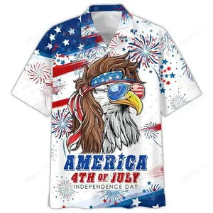 USA Eagle Hawaiian Shirt, Independence Day Style Aloha Button Down Shirt, Tropical Summer Aloha Short Sleeve, Gift for Him or Her