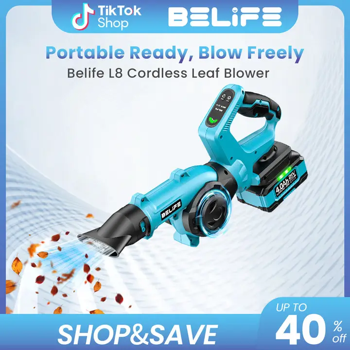 Belife L8 Cordless Leaf Blower, 21V Electric Mini Leaf Cleaner with 4.0Ah Battery & Charger, 190MPH/220CFM, Lightweight Battery Powered Handheld Small