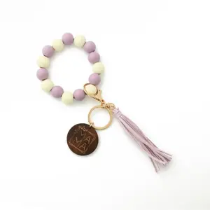 Boho Style Beaded Keychain Wristlet with Tassel, Multicolor Wooden Bead Key Ring, "MAMA" Engraved Wooden Charm,Fashionable Accessory for Women & Men, Cute Accessories for Birthday Gift, Beaded Wristlet Keychain, Keychain Lanyard