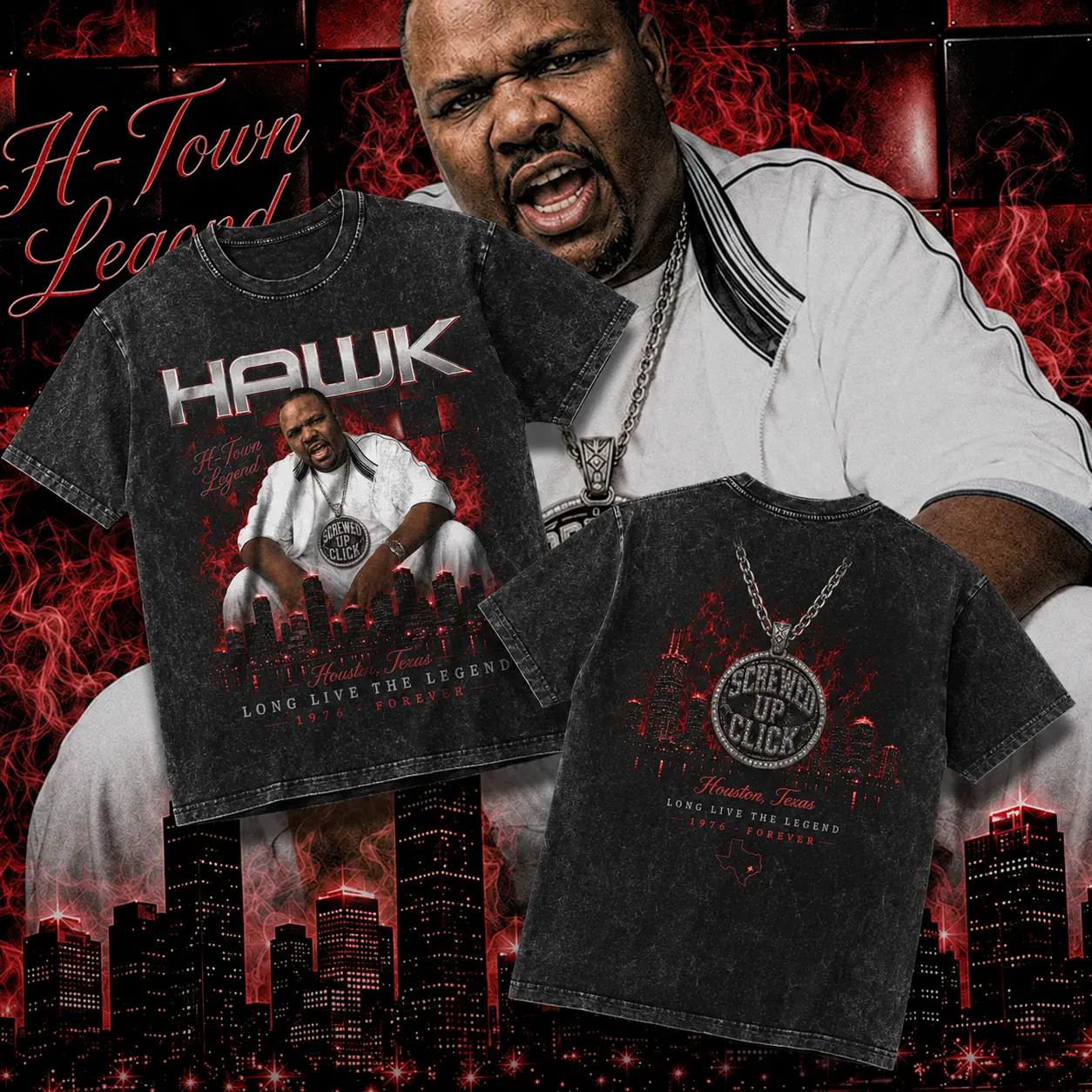 [Texans Revenge] Big Hawk Long Live The Legend Texas Washed T-Shirt For Men, Graphic Vintage Acid Wash Heavy Cotton Tee, Streetwear Oversized Cowboys Texas Mexican Fans, Made In US
