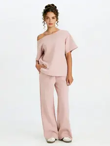Women's Multifunctional Solid Color Slant Shoulder Loose Wide Leg Pants Outdoor Sports Set, Ladies Sportswear for Casual Wear