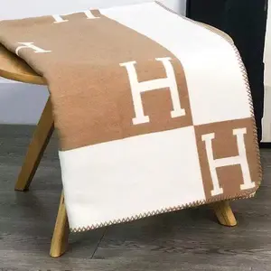 H Blanket Four Seasons Almighty Fleece Blanket for Sofa Office Air Conditioning Aviation Flight 130x180cm Golden Size Anti-Pilling Black Technology