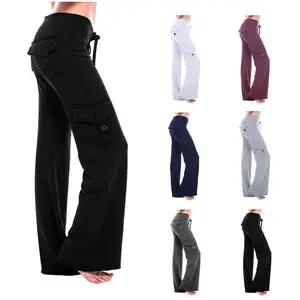Women's High-Waist Cargo Pants with Pockets - Soft Elastic Fabric, Sporty Design, All-Season Wear, Versatile Workout & Everyday Bottom