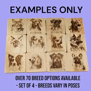 Customizable Engraved Wood Dog, Cat, or Pet Portrait Coaster - Personalize with Photos, Choose from Various Designs - Tableware, Wooden Set