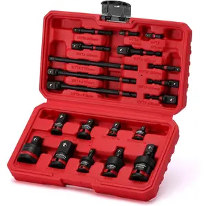 20 count 1/4" 3/8" 1/2" Drive  Socket Adapter Set, Includes Hex Shank Adapters & Reducers, CR-MO Universal Swivel Socket