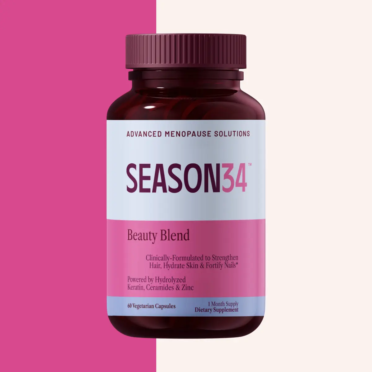 SEASON34 Beauty Blend for Perimenopause & Menopause – Hair, Skin & Nails – Skin Hydration & Elasticity Support – Beauty From Within – Vegetarian – Non-GMO – 30-Day Supply