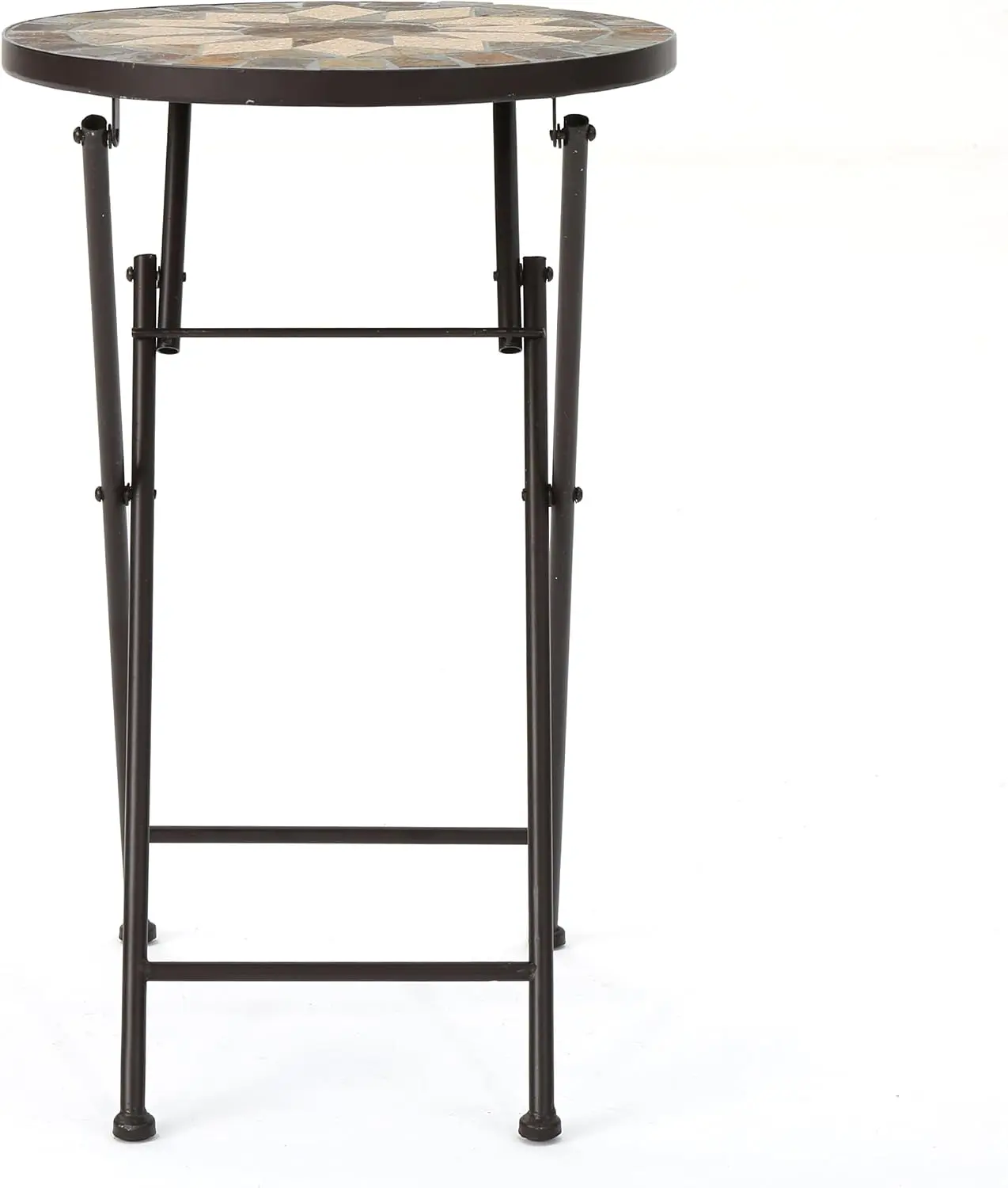Silvester Outdoor Stone Side Table with Iron Frame, Beige / Black