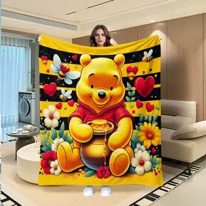 Cute Bear Honey Blanket, Creative Digital Print Flannel Throw, Cozy Throw Blanket, Perfect Gift for Thanksgiving & Christmas, Multi-Purpose Sofa Bed Cover